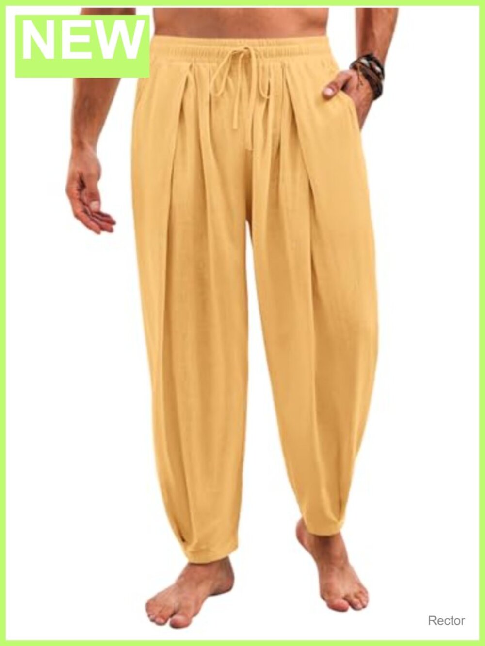Men's Harem Pants Drawstring Elastic Waist Cotton Cropped Yoga Beach Trousers